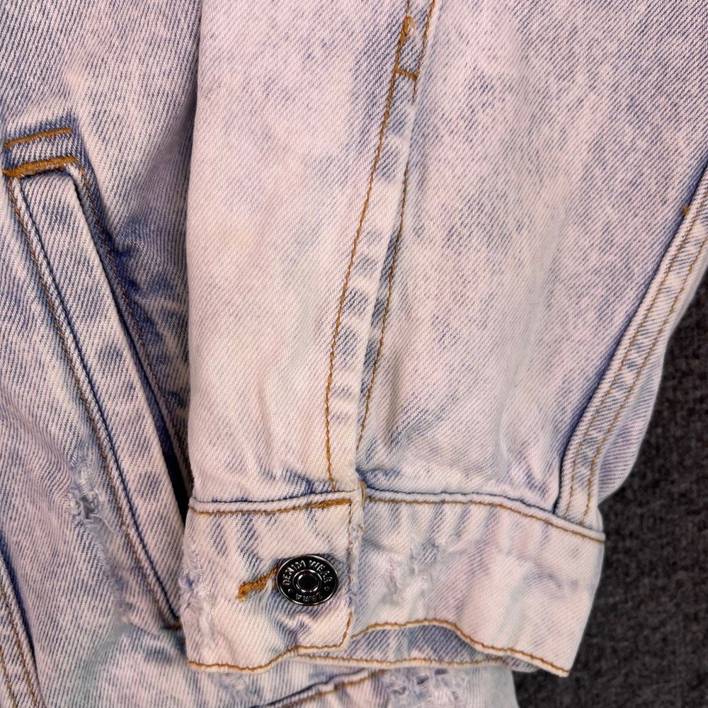 ZARA Acid Wash Denim Jacket Men XL Graphic Distressed Urban Graffiti Trucker Y2k - Picture 8 of 16